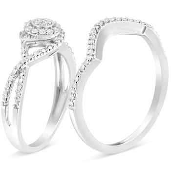 Sterling Silver 1/6ctw Diamond Composite Halo and Split Shank Bridal Set
Ring and Band