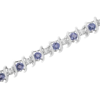 3.5 mm Lab Created Blue Tanzanite and 1/6 ctw Diamond Rhodium Over
Sterling Silver Tennis Bracelet