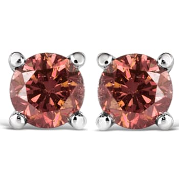 14K White Gold 1/3 Cttw 4-Prong Set Round Pink Diamond Solitaire Stud Earrings