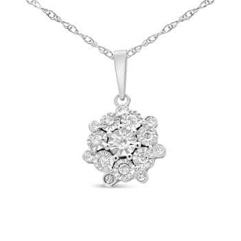 0.25ctw Diamond Floral Cluster Sterling Silver Necklace