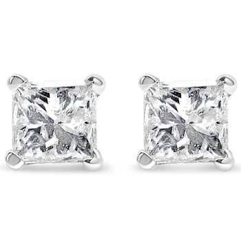 14K White Gold 1.0ctw Princess-Cut Square Near Colorless Diamond Classic
Solitaire Stud Earrings