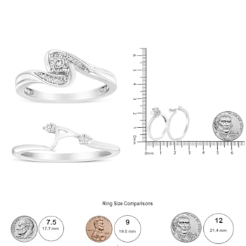 Sterling Silver 1/10ctw Diamond Swirl and Bypass Bridal Set Ring and Band