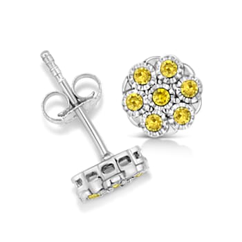Sterling Silver Rose-Cut Diamond Floral Cluster Stud Earring .25ctw