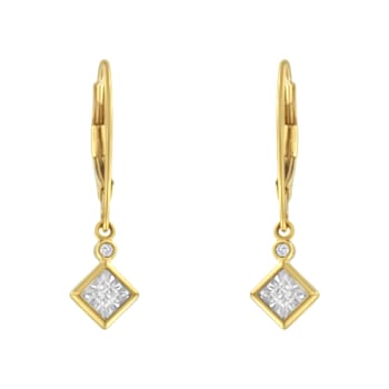 14K Yellow Gold Over Sterling Silver Diamond Dangle Earrings 1/3ctw