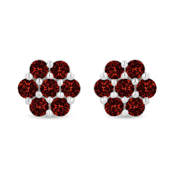 14K White Gold 1.0ctw Treated Red Diamond Prong Set 7 Stone Floral Stud Earrings