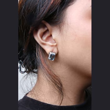 18K White Gold Emerald Cut Aquamarine Gemstone with Round Diamonds Halo
Omega Clip Stud Earrings