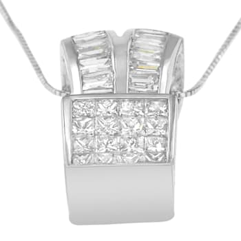 14K White Gold 1 5/8ctw Princess and Baguette Cut Diamond Heart Ribbon
Pendant w\chain(G-H, VS1-VS2)