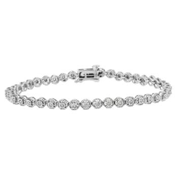 Sterling Silver .50ctw Miracle Set Round Diamond Bezel Design Link Bracelet