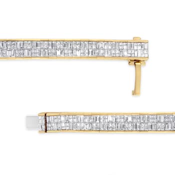 14K Yellow Gold 8 5/8ctw Baguette and Princess Cut Diamond Eternity Bracelet