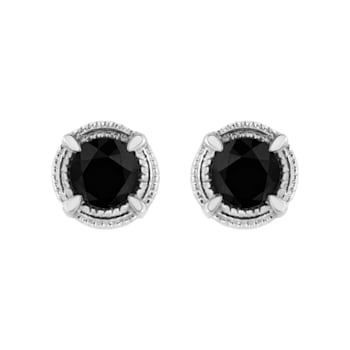0.75ctw Treated Black Diamond Solitaire Sterling Silver Stud Earrings