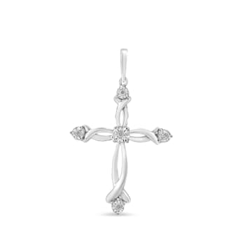 1/15ctw Round Cut Diamond Accent Cross Sterling Silver Pendant Necklace
with 18" Chain