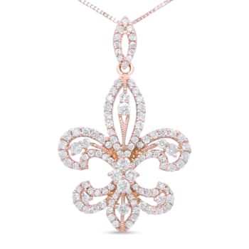 14K Yellow Gold 1.00ctw Round Diamond Fleur De Lis 18" Pendant
w\chain(H-I Color, SI2-I1 Clarity)