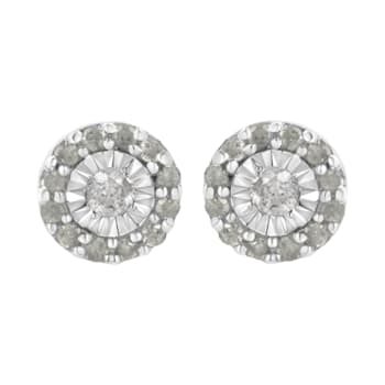 0.50ctw Round Diamond Sterling Silver Halo Stud Earrings