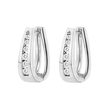 14K White Gold 1.0ctw Channel-Set Brilliant Round-Cut Diamond Hoop Earrings