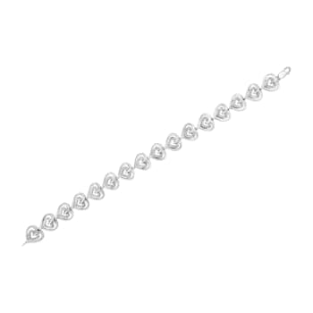 Sterling Silver .25ctw Round Diamond Double Heart Link Bracelet