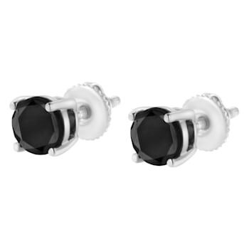 1.00ctw Round-Cut Black Diamond Sterling Silver Classic Stud Earrings
