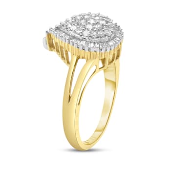 10K Yellow Gold 1/2ctw Round and Baguette Diamond Pear Ring (I-J Color,
I1-I2 Clarity) - Size 7