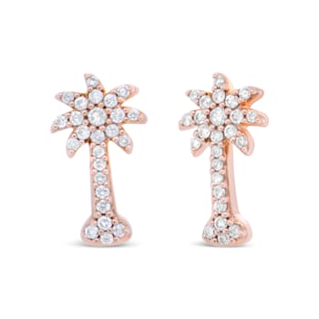 10K Rose Gold 1/4 Cttw Diamond Palm Tree Push Back Stud Earrings