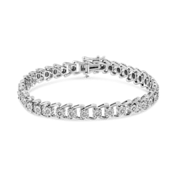 Rhodium Over Sterling Silver 1/2 Cttw Diamond Wave Style Tennis Bracelet