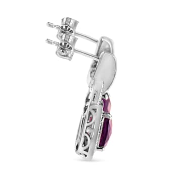 Sterling Silver 8MM Cushion Shaped Amethyst and Diamond Accent Halo with
Push Back Dangle Earrings