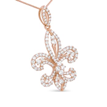 14K Yellow Gold 1.00ctw Round Diamond Fleur De Lis 18" Pendant
w\chain(H-I Color, SI2-I1 Clarity)