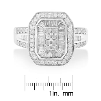 Sterling Silver 1.0ctw Round and Baguette Diamond Elongated Cocktail
Ring (H-I Color, I2-I3 Clarity)