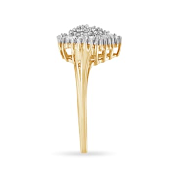10K Yellow Gold 1/2ctw Mixed Shapes Diamond Domed Pavé Cluster with Halo
Cocktail Ring