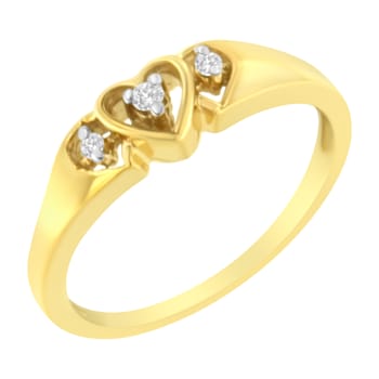10KT Yellow Gold 1/20 cttw Diamond Triple Heart Diamond Ring (K-L,
I1-I2) - Size 7