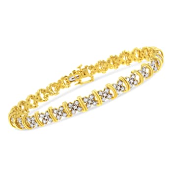 2.00ctw Round Diamond Cluster "X" 10K Yellow Gold Over
Sterling Silver Tennis Bracelet