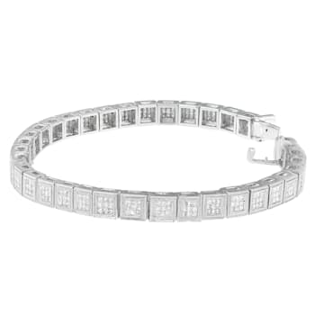 14K White Gold 2.86ctw Princess Cut Diamond Cube Bracelet
