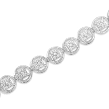 Rhodium Over Sterling Silver 1/10 Ctw Diamond Open Circle Tennis Bracelet