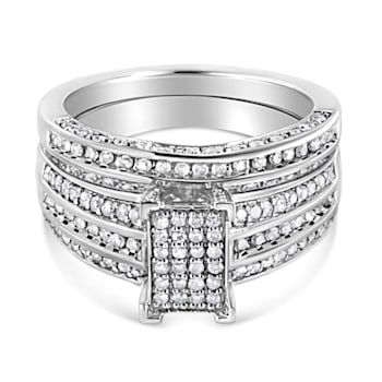 Sterling Silver 3/4ctw Round Diamond Composite Engagement Ring and Band Set