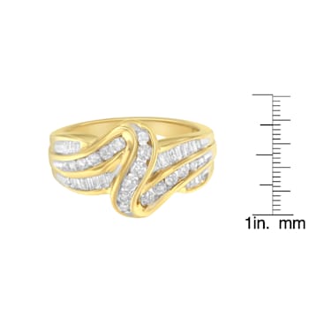 10K Yellow Gold 3/4ctw Channel Set Mixed Cut Diamond Bypass Ring (J-K
Color, I1-I2 Clarity)