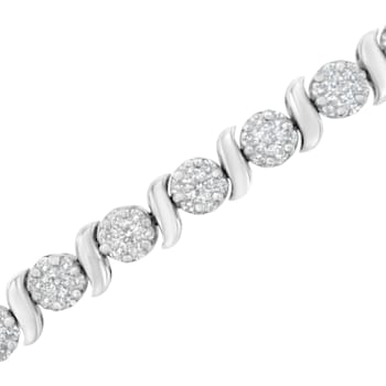 14K White Gold 5.25ctw Diamond S-Link Floral Cluster Tennis Bracelet