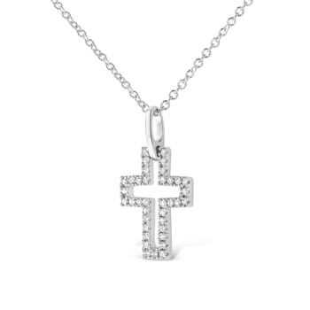 .925 Sterling Silver 1/10 cttw Pave-Set Round-Cut Diamond Open Cross
18" Pendant Necklace