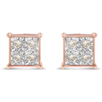 10K Rose Gold Over Sterling Silver Princess Diamond Quad Stud Earrings 0.5ctw