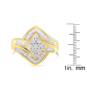 10K Yellow Gold over Sterling Silver Diamond Bypass Cluster Ring (1
Cttw, I-J Color, I2-I3 Clarity)