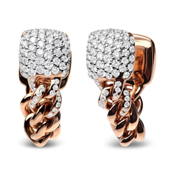 18K Rose Gold Pave Round Diamonds Chain Huggie Earrings