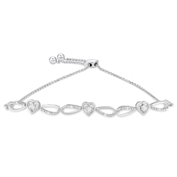 Sterling Silver .10ctw Diamond Triple Heart-in-Infinity Bolo Style
Adjustable Bracelet