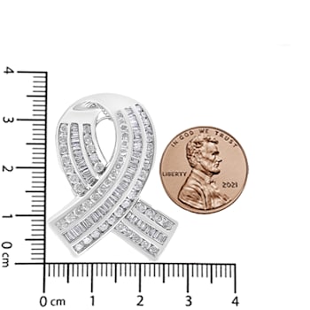 2.625ctw Round and Baguette Channel-Set Diamond Awareness Ribbon 14K
White Gold Pendant