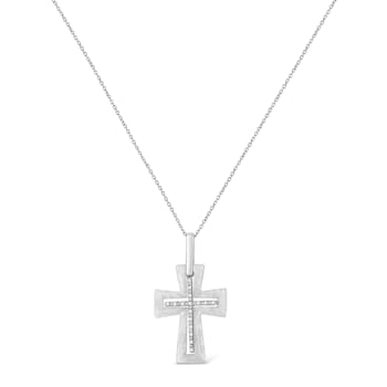 .925 Sterling Silver Prong-Set Diamond Accent Cross 18" Pendant
Necklace (I-J Color, I1-I2 Clarity)