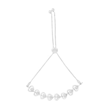 Sterling Silver .10ctw Diamond Woven Heart Bolo Bracelet