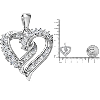 0.50ctw Double-Row Diamond Sterling Silver Heart Pendant with Chain