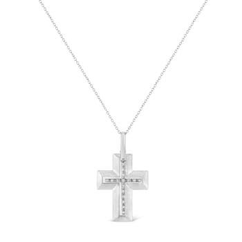 .925 Sterling Silver Prong-Set Diamond Accent Bold Cross 18"
Pendant Necklace