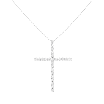 Sterling Silver 3.0ctw Round Diamond 1-1/2" Cross Pendant with
Chain(I-J Color, I2-I3 Clarity) - 18"
