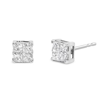 10K White Gold 1.0ctw Invisible Set Princess-Cut Diamond Composite
Square Shape Stud Earrings