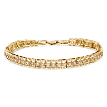 10K Yellow Gold Over Sterling Silver 1.0 Cttw Diamond Double-Link Tennis Bracelet