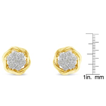 10K Yellow Gold Over Sterling Silver Diamond Rose Stud Earrings 0.15ctw