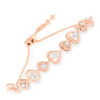 10K Rose Gold Over Sterling Silver .30ctw Diamond Heart-Linked Bolo Bracelet
