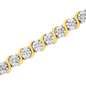 14K Yellow Gold Over Sterling Silver 1/10 Cttw Diamond "S"
Tennis Bracelet